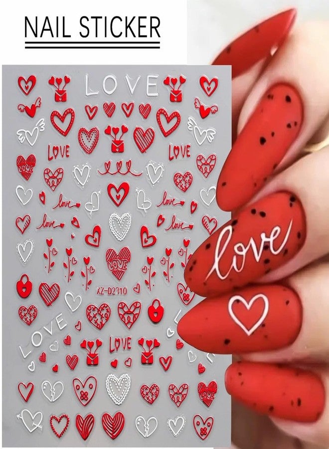 SINSEN Valentine's Day Nail Art Stickers Heart Nail Stickers 6PCS Red Lips Love Heart Envelope Letter 3D Self-Adhesive Valentines Nails Art Design Supplies Manicure Decals Tips for Women DIY Nail Decorations - Image 2